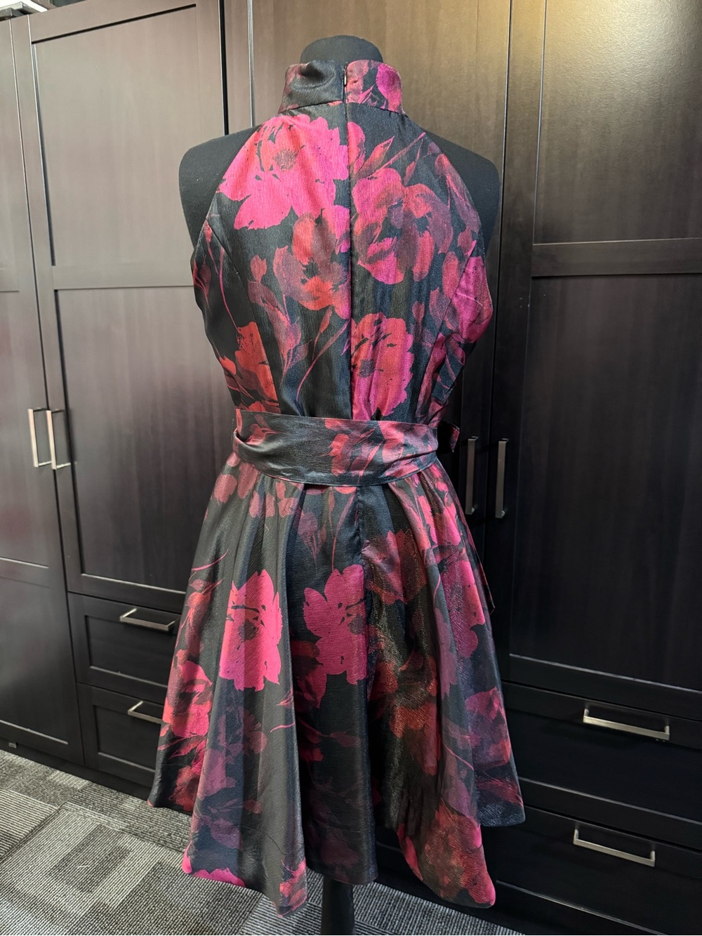 le chateau Black and Hot Pink Floral Halter Dress - Picture 2 of 4
